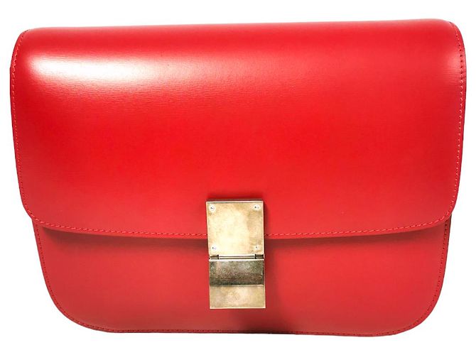 Céline Celine Classic Box Medio Pelle di Vitello Rossa Rosso - vista 3