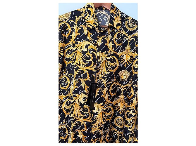 Camicia Versace in seta nera con stampa barocca Nero - vista 2