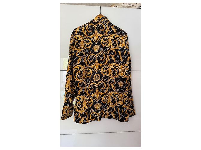 Camicia Versace in seta nera con stampa barocca Nero - vista 3