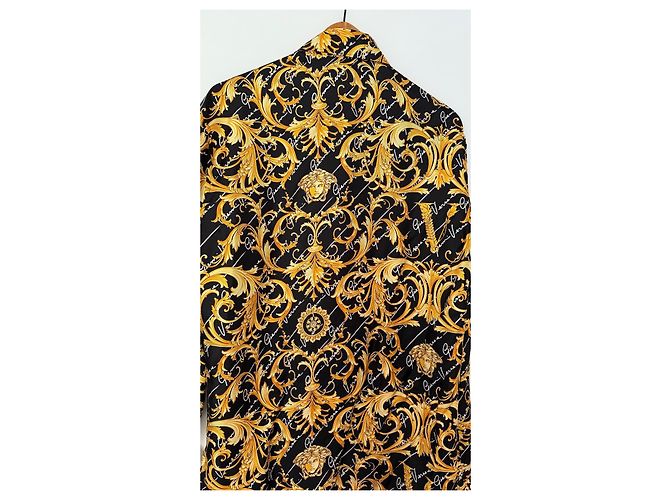Camicia Versace in seta nera con stampa barocca Nero - vista 4