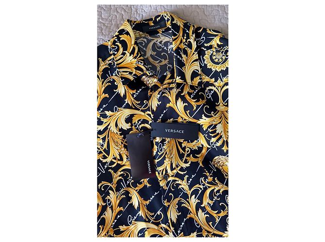 Camicia Versace in seta nera con stampa barocca Nero - vista 5
