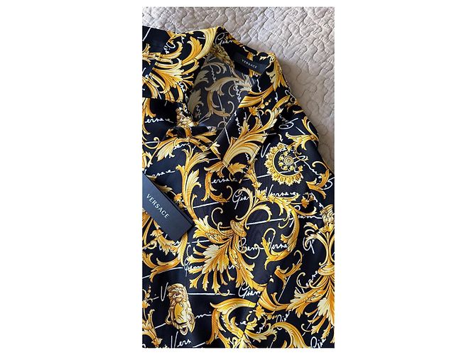 Camicia Versace in seta nera con stampa barocca Nero - vista 6
