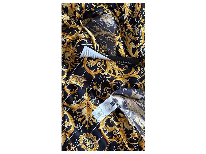 Camicia Versace in seta nera con stampa barocca Nero - vista 7