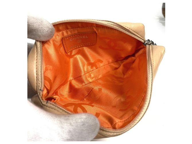 Chanel Cambon Line Leather Pen Case Beige Orange - view 10