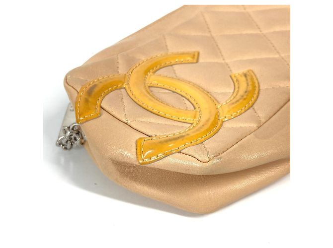 Chanel Cambon Line Leather Pen Case Beige Orange - view 6