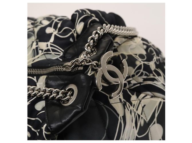 CHANEL Matelasse Chain Shoulder Bag Silk Black Silver CC Auth 120924 Silvery - view 17