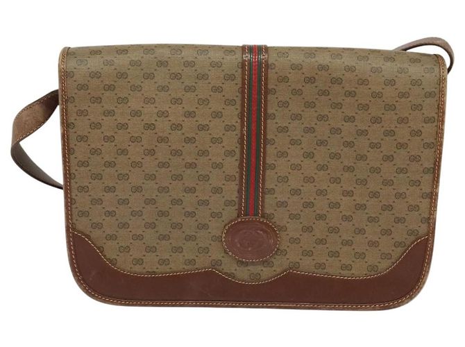 GUCCI Borsa Sherry Line Micro GG Supreme Web PVC Beige Oro Auth th5905 D'oro - vista 13
