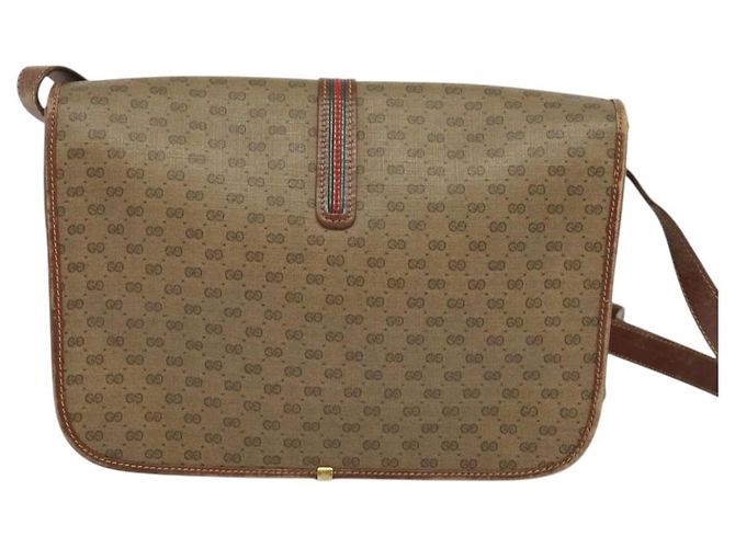 GUCCI Borsa Sherry Line Micro GG Supreme Web PVC Beige Oro Auth th5905 D'oro - vista 2