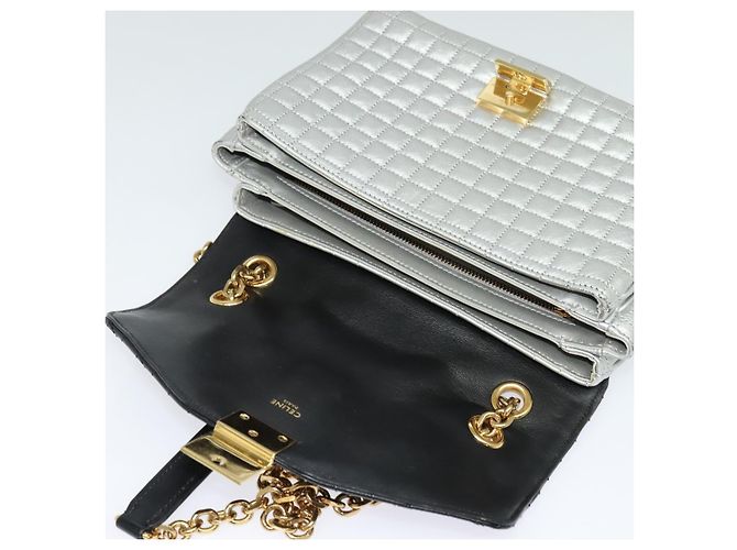 Céline Borsa a spalla CELINE in pelle argento nero oro Auth 120162 D'oro - vista 18