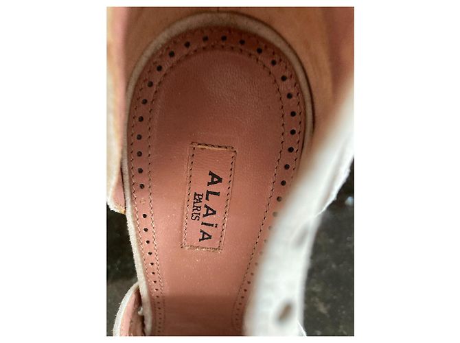 Décolleté Peep Toe Alaïa Beige in Pelle di Cervo Traforata - vista 7