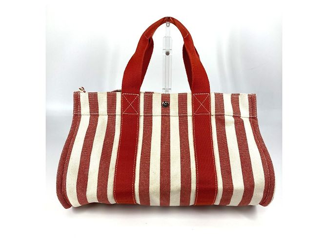 Hermès Bolso Hermes Cannes GM a rayas con pouch Roja - vista 2