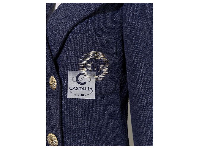 Chanel Navy Tweed Jacke mit ikonischem CC-Logo-Patch 36 FR Marineblau - Ansicht 10