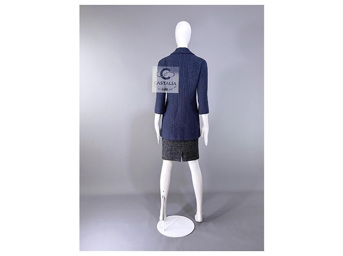Chanel Navy Tweed Jacke mit ikonischem CC-Logo-Patch 36 FR Marineblau - Ansicht 12