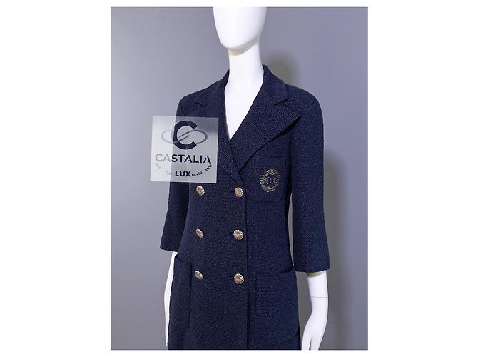 Chanel Navy Tweed Jacke mit ikonischem CC-Logo-Patch 36 FR Marineblau - Ansicht 5