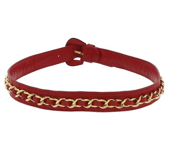Cintura Chanel in pelle rossa e metallo dorato taglia 70 Rosso - vista 2