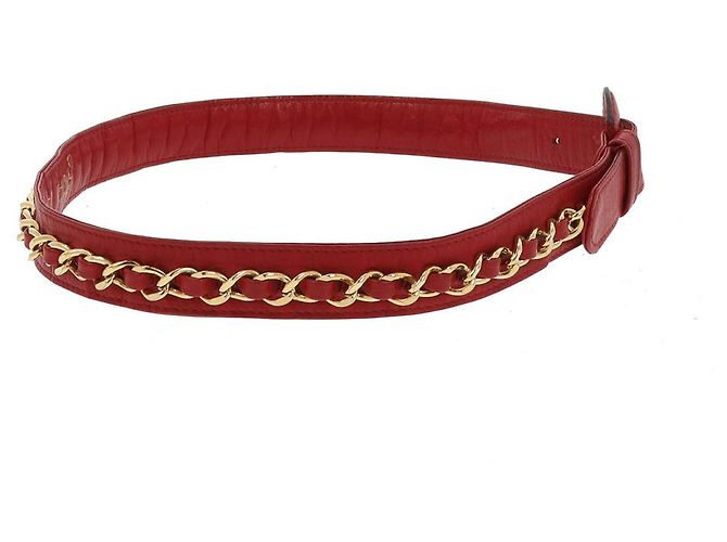 Cintura Chanel in pelle rossa e metallo dorato taglia 70 Rosso - vista 3