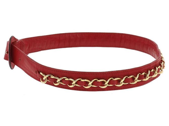 Cintura Chanel in pelle rossa e metallo dorato taglia 70 Rosso - vista 4