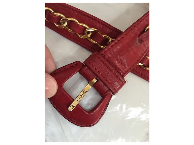Cintura Chanel in pelle rossa e metallo dorato taglia 70 Rosso - vista 5