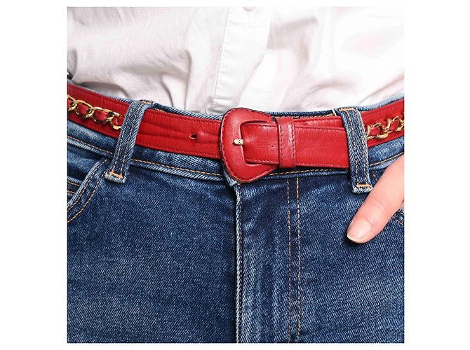 Cintura Chanel in pelle rossa e metallo dorato taglia 70 Rosso - vista 7
