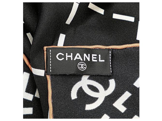 Foulard in seta con logo Chanel ricamato Nero - vista 4