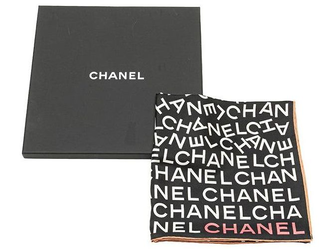 Foulard in seta con logo Chanel ricamato Nero - vista 6