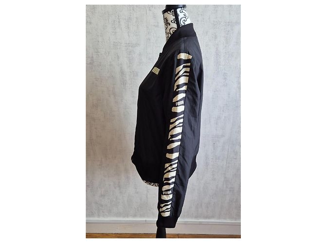 Giacca impermeabile Puma di mezza stagione nera con striscia zebra beige, taglia M 38 - vista 2