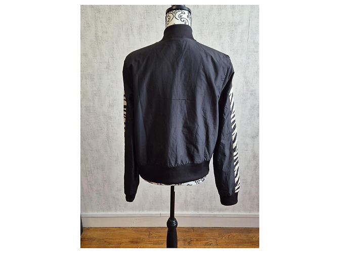 Giacca impermeabile Puma di mezza stagione nera con striscia zebra beige, taglia M 38 - vista 3