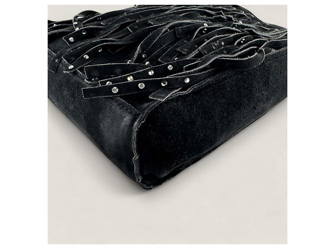 Mini tote in suede con frange di Chanel con strass Nero - vista 12