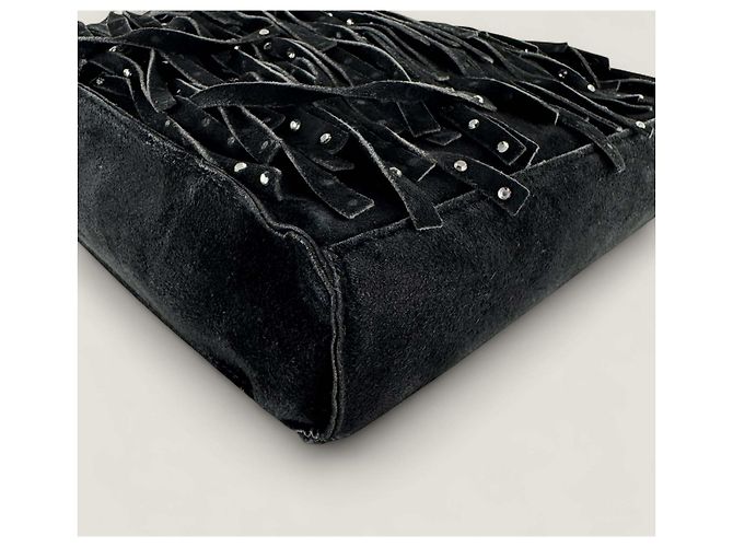 Mini tote in suede con frange di Chanel con strass Nero - vista 13