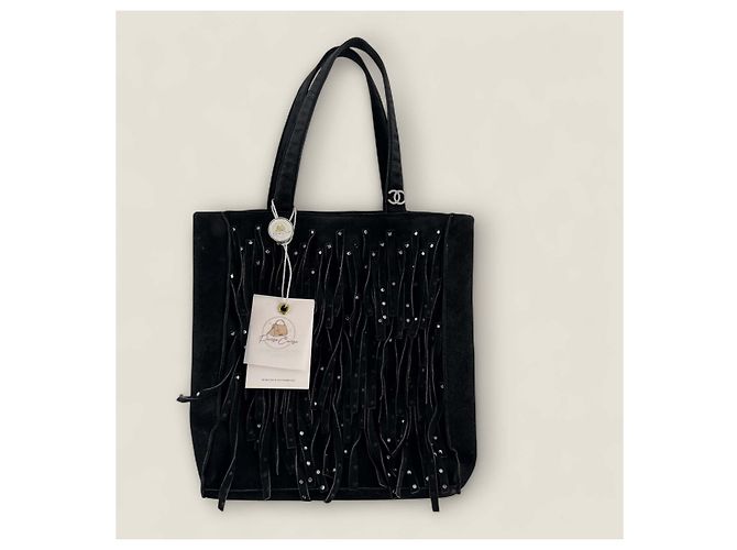 Mini tote in suede con frange di Chanel con strass Nero - vista 19