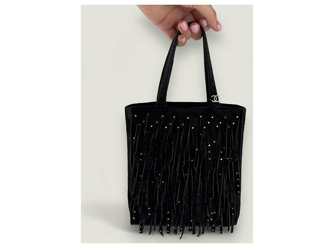 Mini tote in suede con frange di Chanel con strass Nero - vista 20