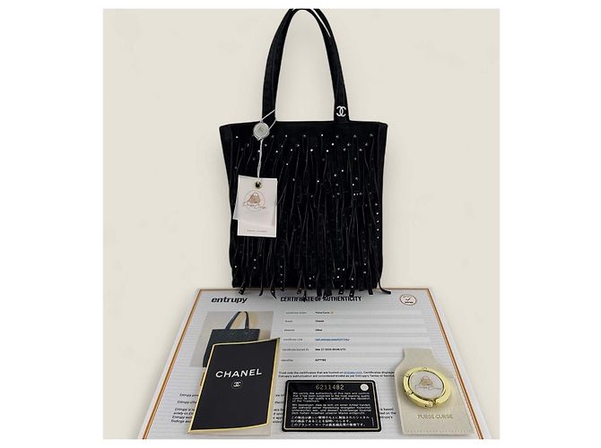 Mini tote in suede con frange di Chanel con strass Nero - vista 3