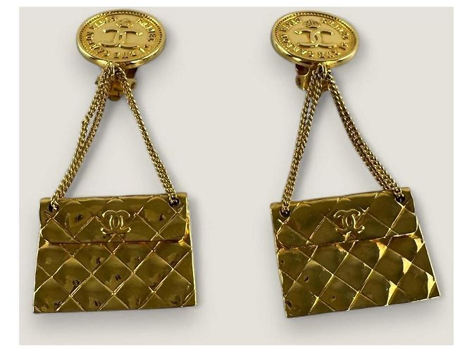 Orecchini vintage classici Chanel D'oro Gold hardware - vista 12