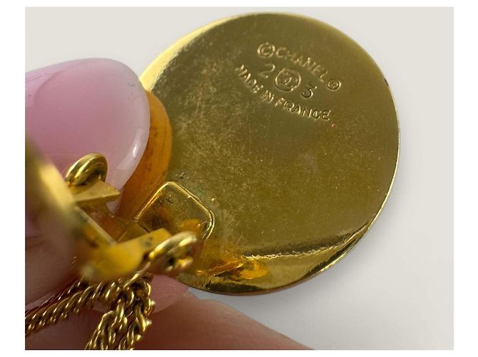 Orecchini vintage classici Chanel D'oro Gold hardware - vista 7