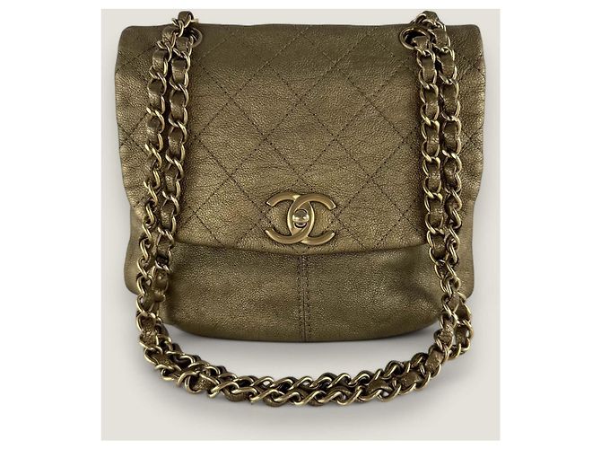 Borsa a flap in caviale Chanel D'oro Bronzo - vista 2