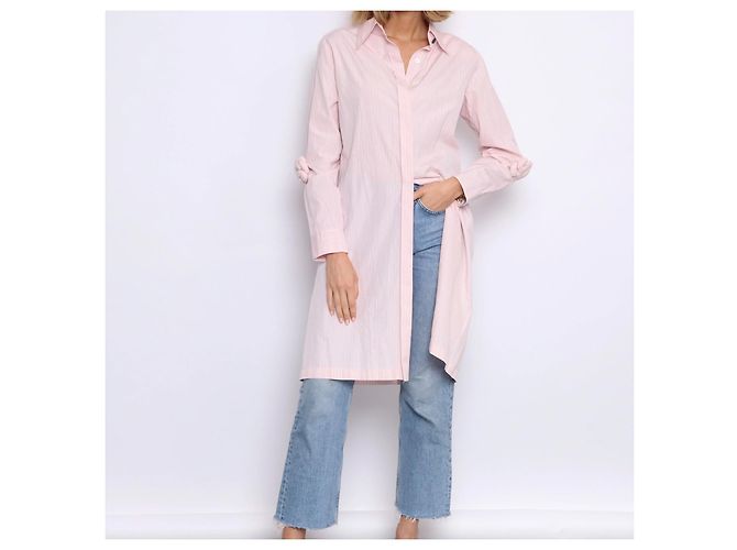 Abito chemise Chanel in cotone a righe rosa - vista 10