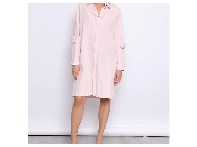 Abito chemise Chanel in cotone a righe rosa - vista 11