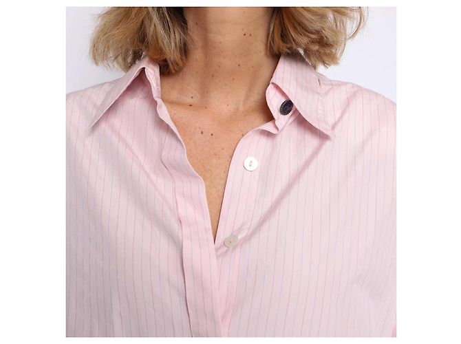 Abito chemise Chanel in cotone a righe rosa - vista 15