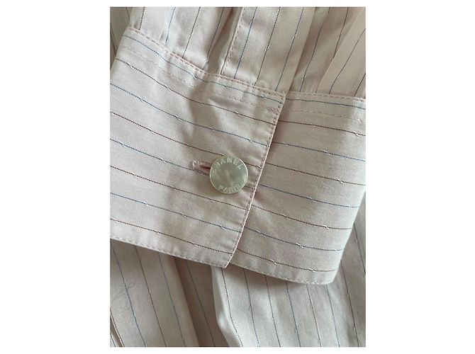 Abito chemise Chanel in cotone a righe rosa - vista 3