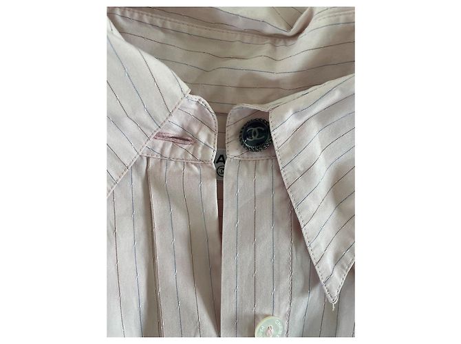 Abito chemise Chanel in cotone a righe rosa - vista 4