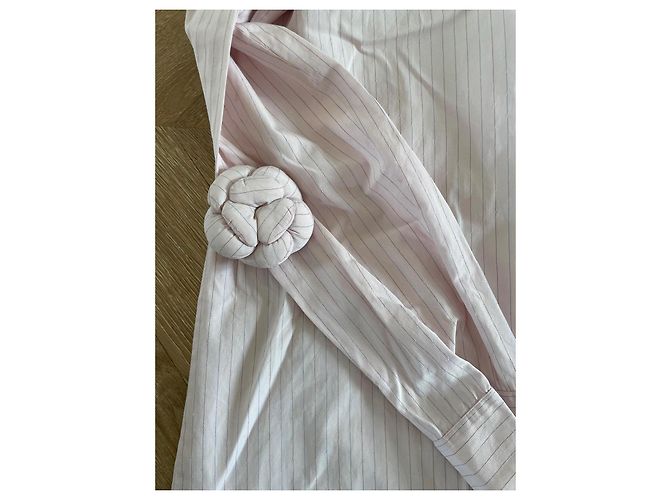 Abito chemise Chanel in cotone a righe rosa - vista 5