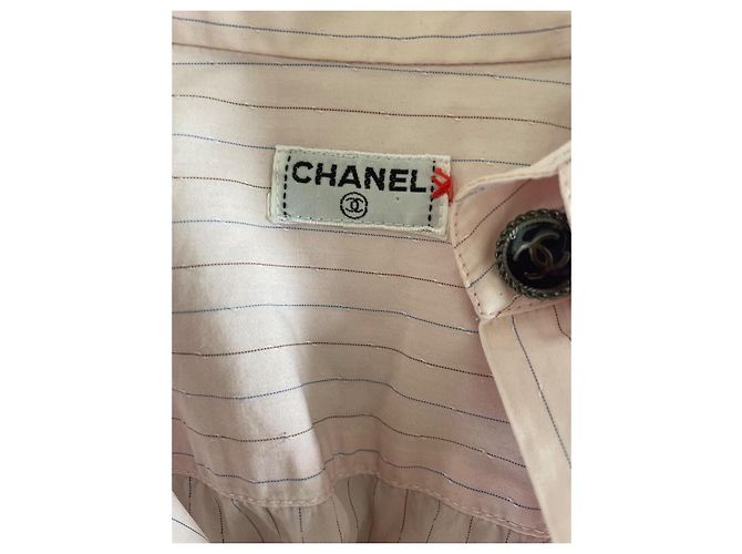 Abito chemise Chanel in cotone a righe rosa - vista 6