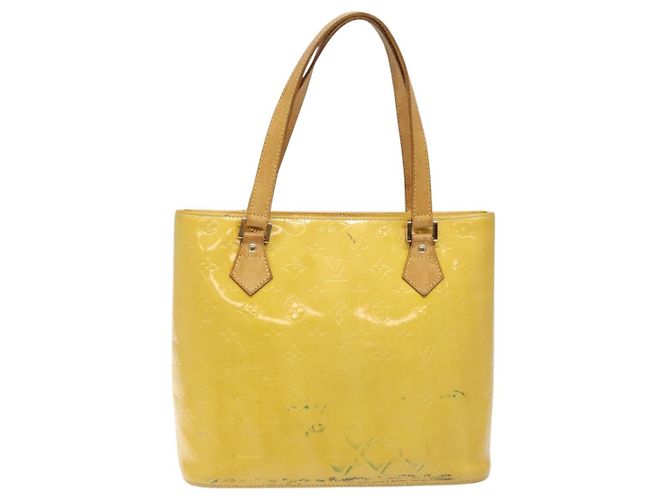LOUIS VUITTON Bolso de Mano Monogram Vernis Houston Amarillo Lima M91055 LV Auth 119005 Dorado - vista 13