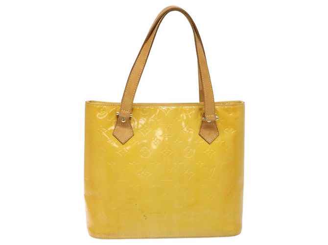 LOUIS VUITTON Bolso de Mano Monogram Vernis Houston Amarillo Lima M91055 LV Auth 119005 Dorado - vista 2
