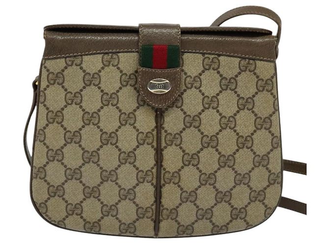 GUCCI GG Supreme Web Borsa Sherry Linea PVC Beige Oro 10 02 037 Auth 119034 D'oro - vista 13