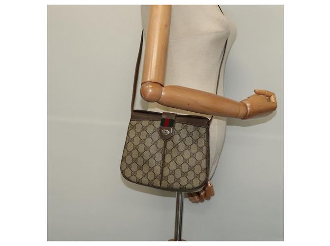 GUCCI GG Supreme Web Borsa Sherry Linea PVC Beige Oro 10 02 037 Auth 119034 D'oro - vista 24