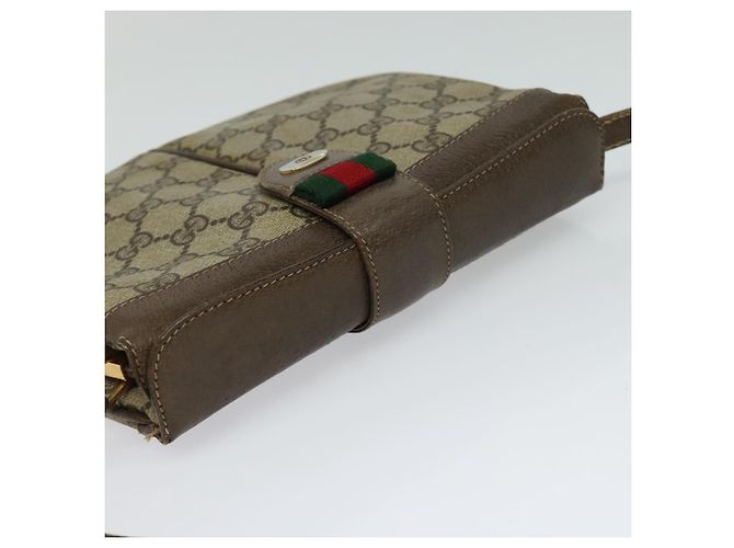 GUCCI GG Supreme Web Borsa Sherry Linea PVC Beige Oro 10 02 037 Auth 119034 D'oro - vista 6