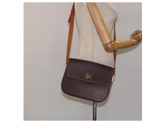 Céline Borsa a spalla in tela Macadam CELINE PVC marrone oro Auth 119057 D'oro - vista 23