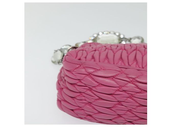 Borsa a mano in pelle Miu Miu Matelassé Bijoux 2way Rosa Argento Auth 119162 - vista 10