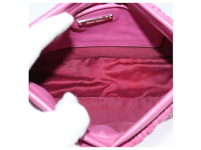 Borsa a mano in pelle Miu Miu Matelassé Bijoux 2way Rosa Argento Auth 119162 - vista 11